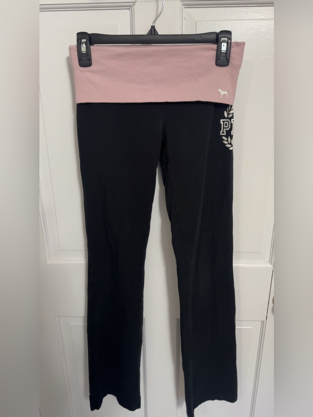 Victoria's Secret Y2K Pink Fold-Over Waist Black Leggings